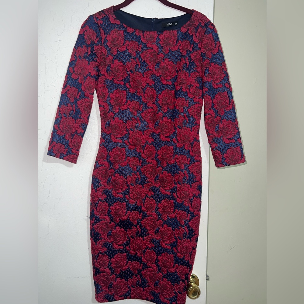 Elegant Red and Blue Floral Dress